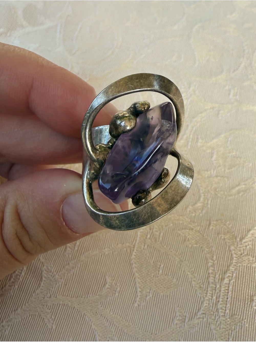 Vintage Silver Tone and Stone Statement Ring